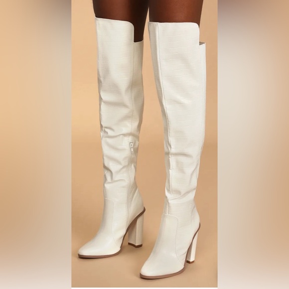 Lulus White Crocodile Over the Knee Boots - Picture 2 of 7